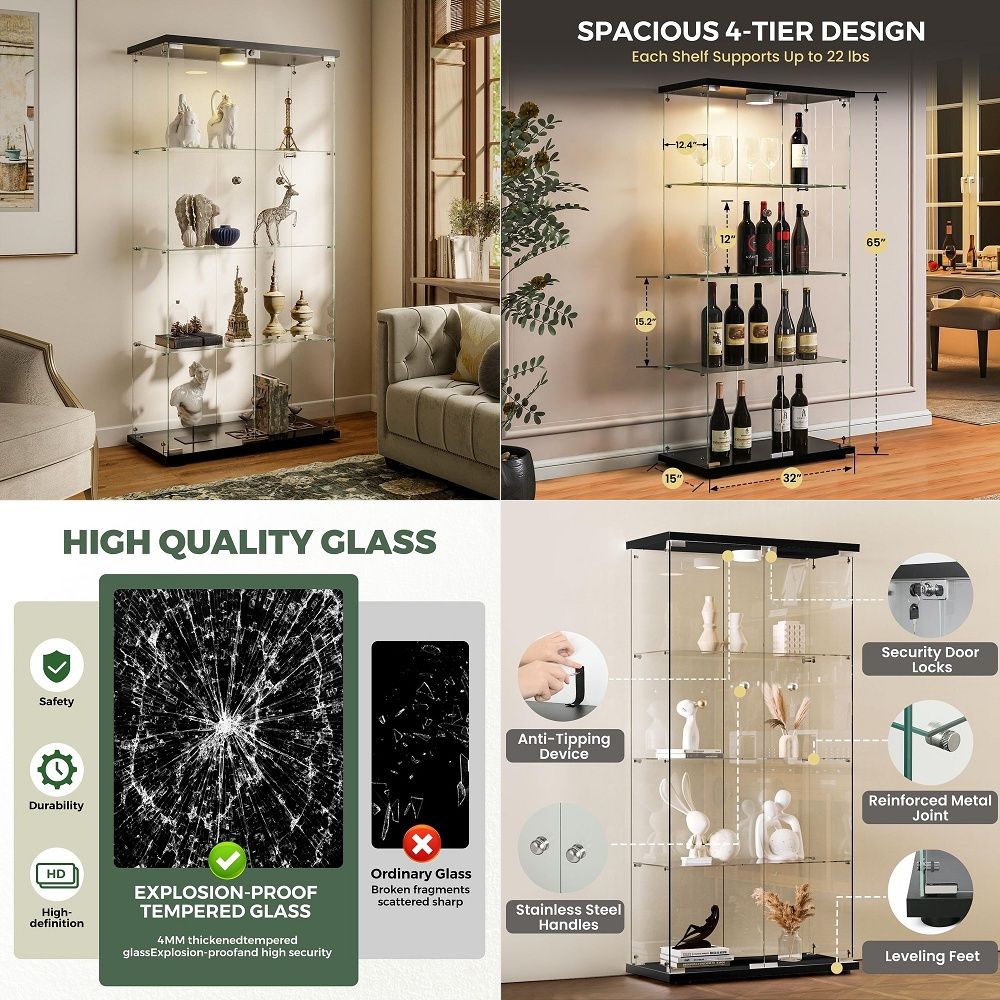 Vitrina con Luces LED y Cerrad - Glass Cabinet Display reseña y precio