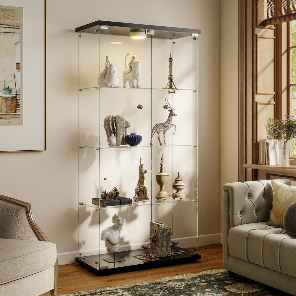 Vitrina con Luces LED y Cerrad - Glass Cabinet Display reseña y precio