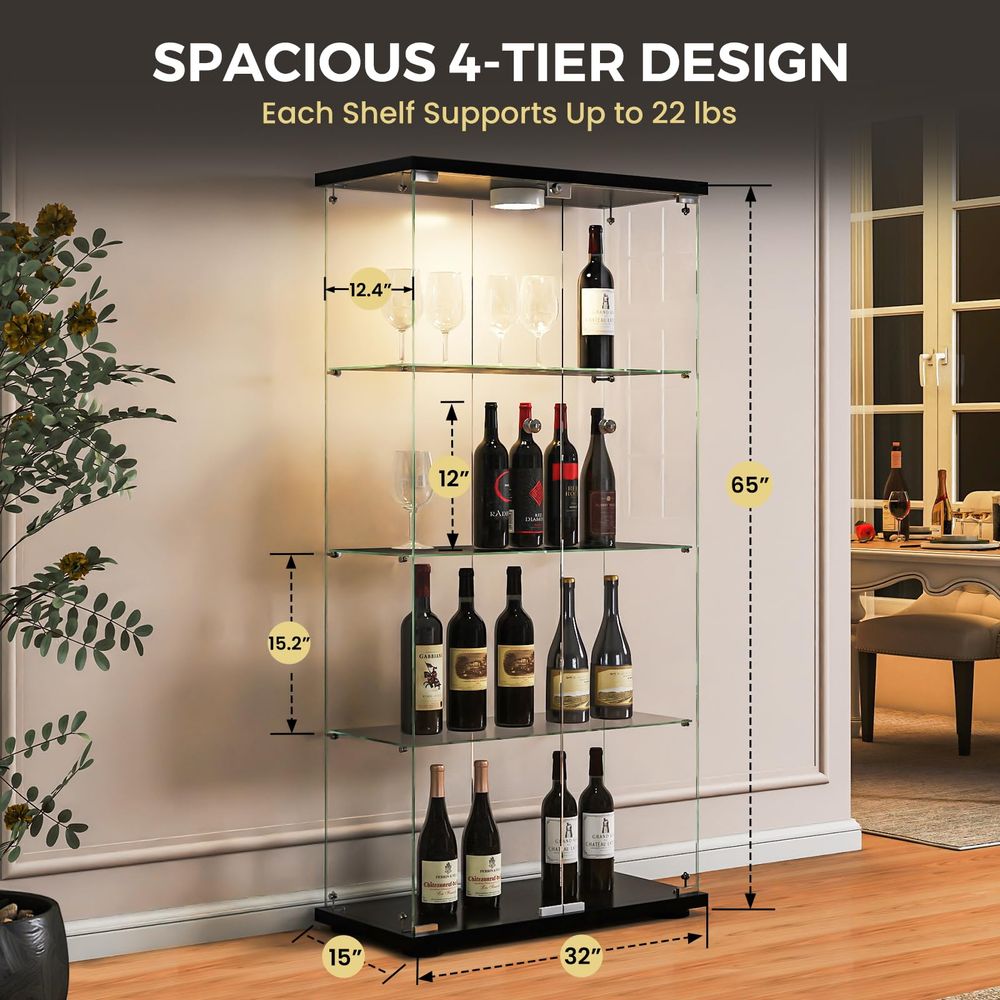 Vitrina con Luces LED y Cerrad - Glass Cabinet Display reseña y precio