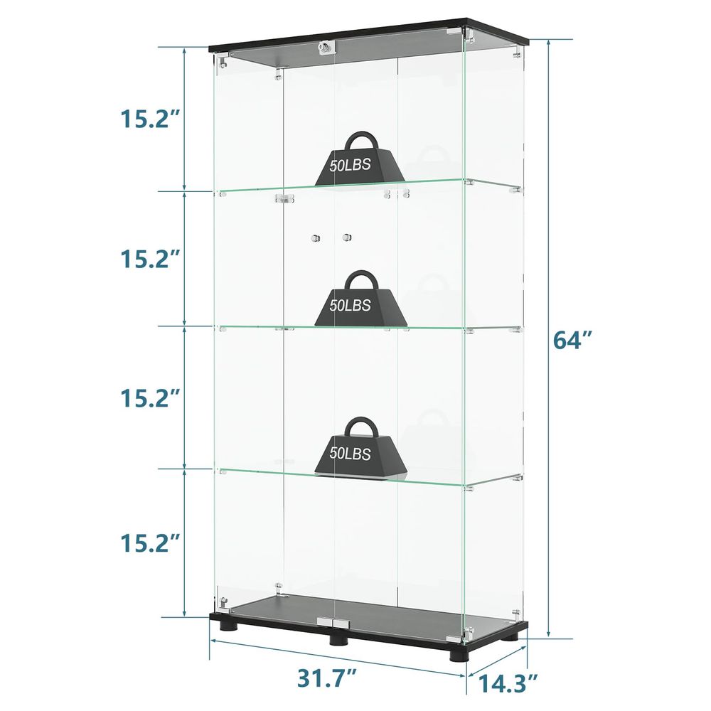Vitrina con 4 Estantes, Puerta - Glass Cabinet Display reseña y precio