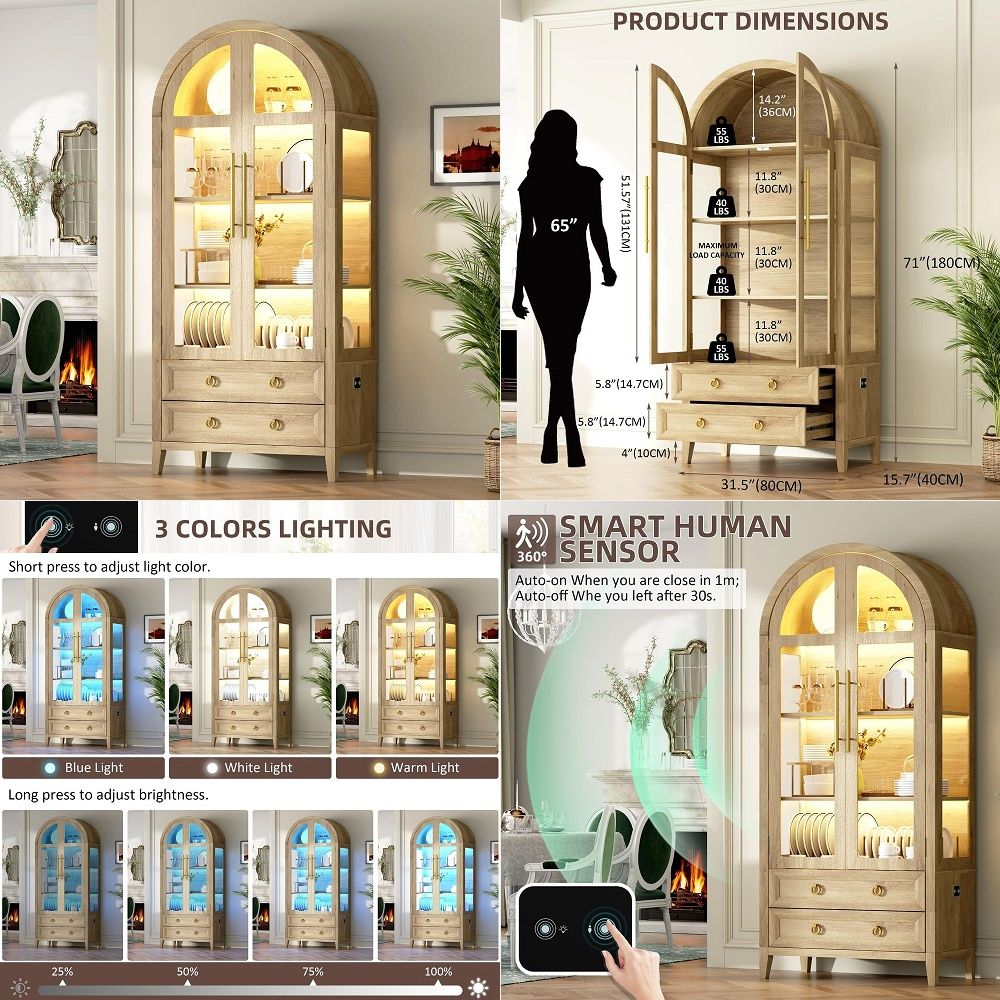 Vitrina Arqueada de 71 Pulgada - Glass Cabinet Display reseña y precio