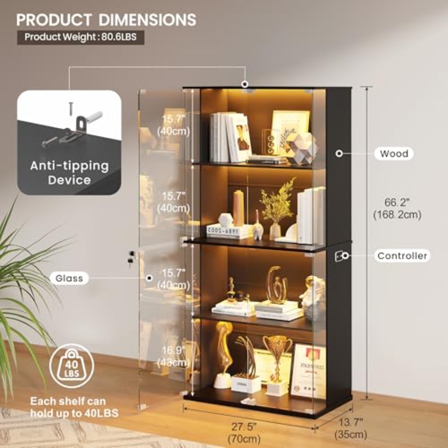 Vitrina Negra con Puerta de Vi - Glass Cabinet Display reseña y precio